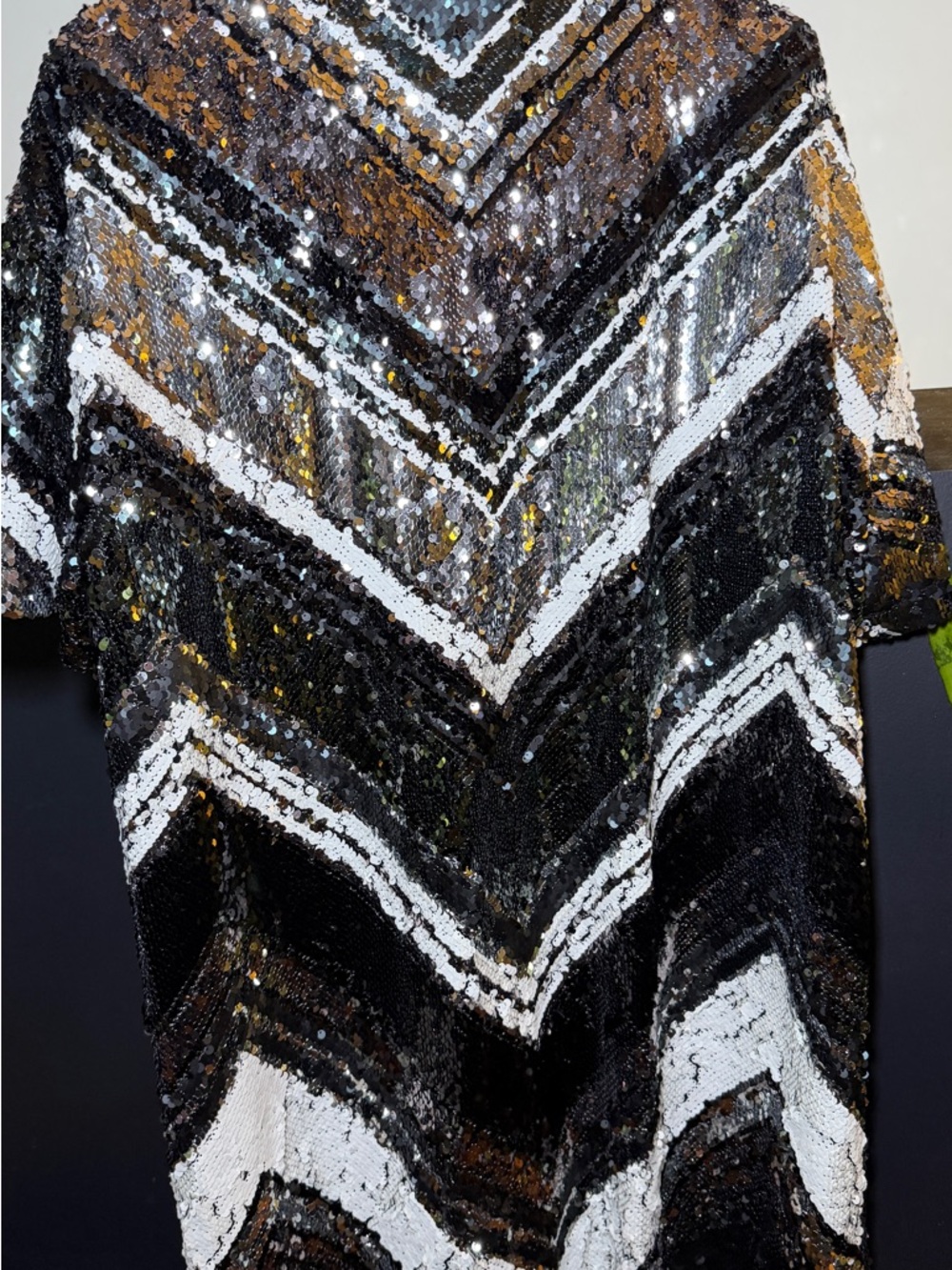 Sequin Chevron Shirt Dress Black, White & silver - Picture 9 of 9
